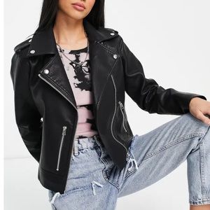 TOPSHOP Vegan leather moto jacket.NWOT silver zippers
